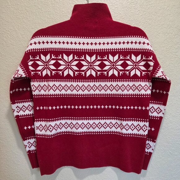 Christmas Sweater Women's Small Nicole Miller Red Pullover White Snowflakes - Picture 2 of 8